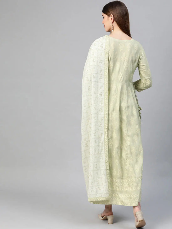 AHIKA Women Green White Ethnic Motifs Print