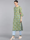 AHIKA Women Green Blue Ethnic Motifs Printed