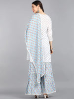 AHIKA White Blue Ethnic Motifs Printed Pure