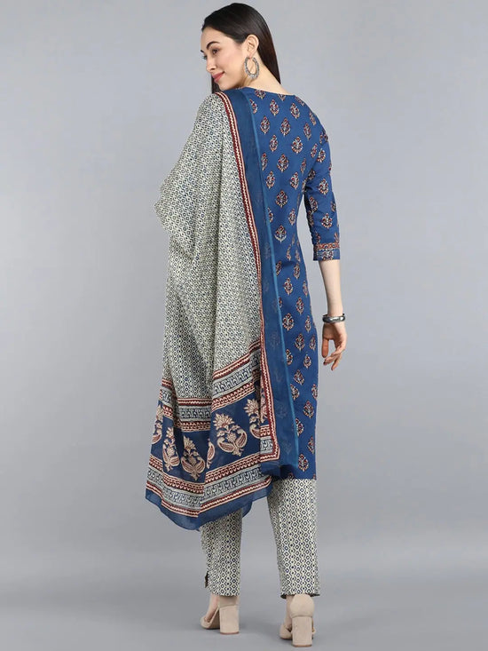 Ahika Pure Cotton Printed Kurta Pant Dupatta-VKSKD1029AB_XS