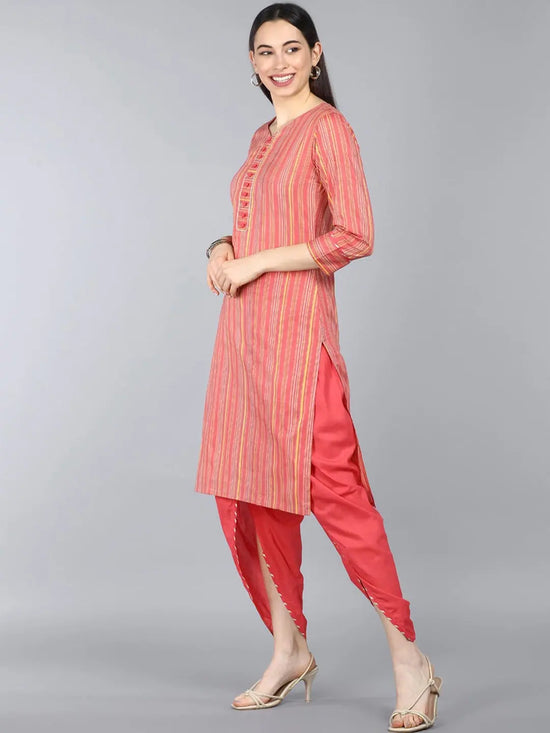 Ahika Pure Cotton Striped Kurta Pant Dupatta