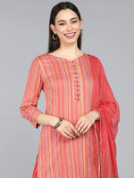 Ahika Pure Cotton Striped Kurta Pant Dupatta