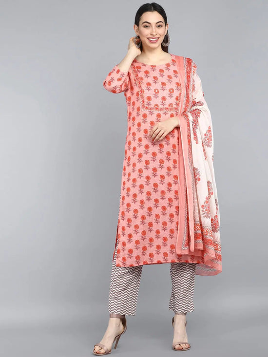 Ahika Pure Cotton Printed Kurta Pant Dupatta-VKSKD1019AB_XS