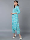 Cotton Turquoise Blue Ethnic Printed Kurta Pant