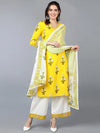 Cotton Yellow Floral Printed Kurta Pant With