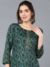 Cotton Blend Green Floral Printed Straight Kurta-VKSET1423_XS