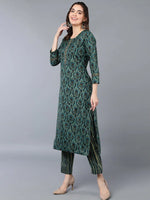 Cotton Blend Green Floral Printed Straight Kurta-VKSET1423_XS