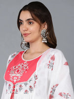 Cotton Blend White Embroidered Flared Kurta With-VKD1007_XS