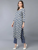 Cotton Off White Printed Straight Kurta With