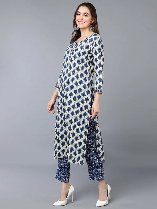 Cotton Off White Printed Straight Kurta With