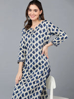 Cotton Off White Printed Straight Kurta With