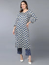 Cotton Off White Printed Straight Kurta With