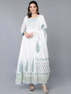 Cotton Blend White Embroidered Flared Kurta With-VKD1002_XS