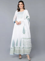 Cotton Blend White Embroidered Flared Kurta With-VKD1002_XS