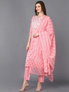 Cotton Pink Printed Straight Kurta Pant With-VKSKD1846_XS