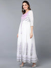 Cotton Blend White Embroidered Flared Kurta With-VKD1006_XS