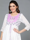 Cotton Blend White Embroidered Flared Kurta With-VKD1006_XS