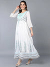 Cotton Blend White Embroidered Flared Kurta With-VKD1001_XS