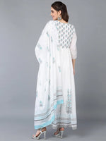 Cotton Blend White Embroidered Flared Kurta With-VKD1001_XS