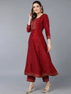 Silk Blend Maroon Rogan Work Flared Kurta