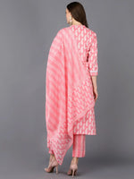 Cotton Pink Printed Straight Kurta Pant With-VKSKD1851_XS