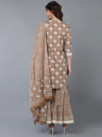 Cotton Beige Floral Printed Kurta Pant With