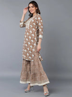 Cotton Beige Floral Printed Kurta Pant With