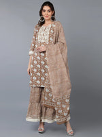 Cotton Beige Floral Printed Kurta Pant With