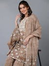 Cotton Beige Floral Printed Kurta Pant With