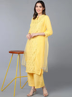 Silk Blend Yellow Ethnic Printed Embroidered Kurta