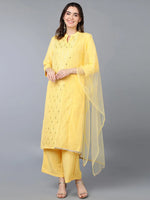 Silk Blend Yellow Ethnic Printed Embroidered Kurta