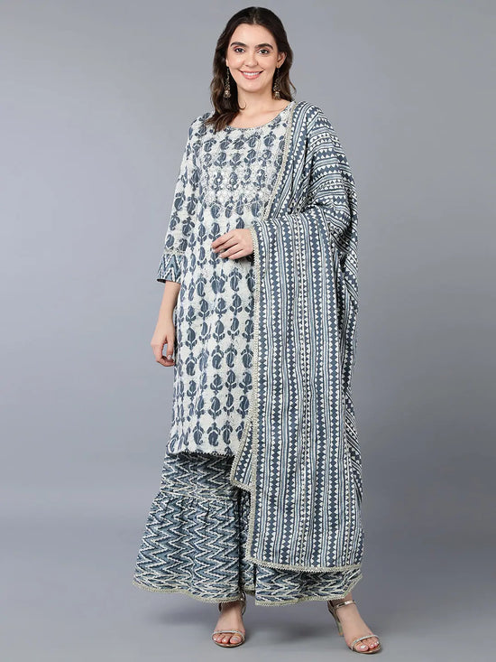 Cotton Off White Paisley Printed Kurta Pant