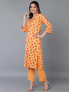 Cotton Orange Geometric Printed Straight Kurta Palazzo