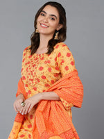 Cotton Orange Geometric Printed Straight Kurta Palazzo