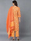 Cotton Orange Geometric Printed Straight Kurta Palazzo