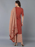 Cotton Red Ethnic Printed Kurta Pant With