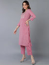 Cotton Pink Geometric Printed Embroidered Kurta Pant