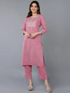 Cotton Pink Geometric Printed Embroidered Kurta Pant