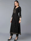 Silk Blend Black Rogan Work Flared Kurta