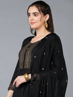 Silk Blend Black Rogan Work Flared Kurta