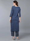 Cotton Navy Blue Ethnic Printed Kurta Pant