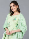 Cotton Pista Green Floral Printed Straight Kurta