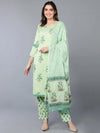 Cotton Pista Green Floral Printed Straight Kurta