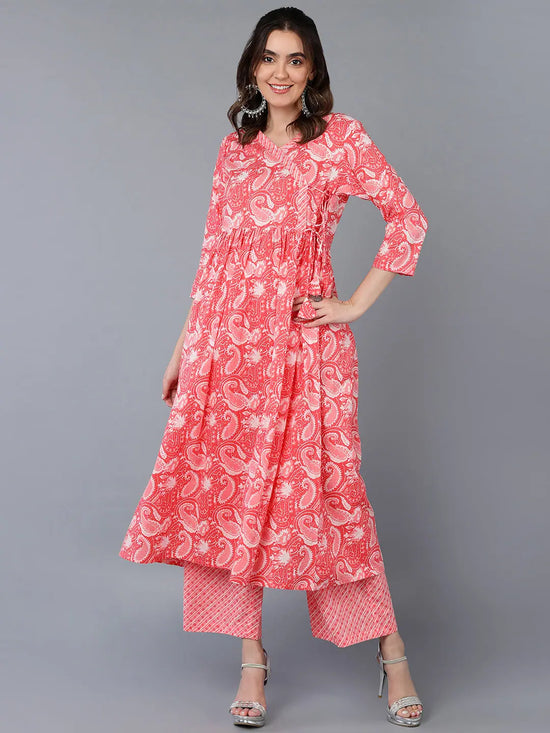 Cotton Pink Paisley Printed Kurta Pant With