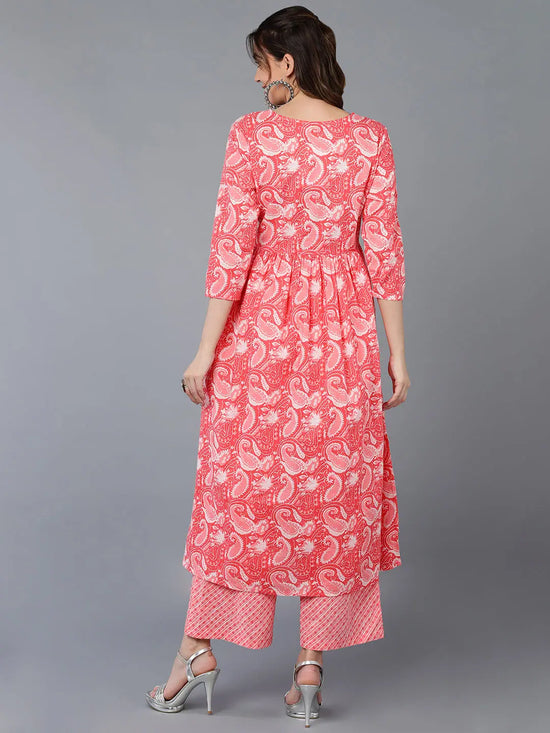 Cotton Pink Paisley Printed Kurta Pant With