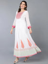 Cotton Blend White Printed Flared Kurta With-VKD1004_XS