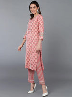 Cotton Pink Floral Printed Kurta Pant With