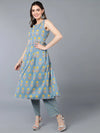 Cotton Blue Floral Printed Kurta Pant With