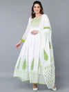 Cotton Blend White Flared Kurta With Dupatta