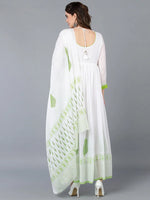 Cotton Blend White Flared Kurta With Dupatta